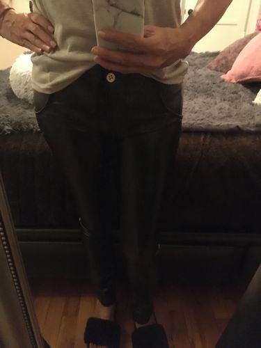 Customer photo review of Mid Waist Eco-Leather With Built-in Hiney Trainer X™ Lifts & Supports For A Flattering Fit!