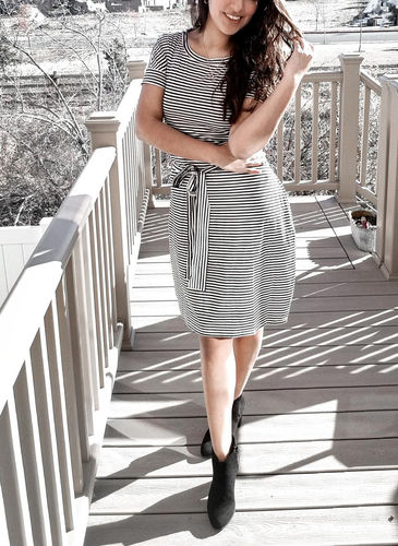 Customer photo review of 2020 Summer Women's Striped Short Sleeve T-Shirt Dress With Sashes