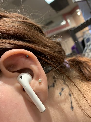 Customer photo review of Tiny 2mm Gem Internally Threaded Lip Ring 16g