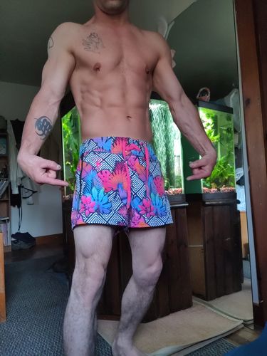 Customer photo review of Flower Squared Black Swim Shorts - 3"