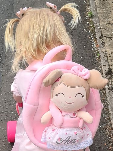 Customer photo review of Personalized Leyadoll Doll Backpack (Strawberry) - 2 Skin Tones
