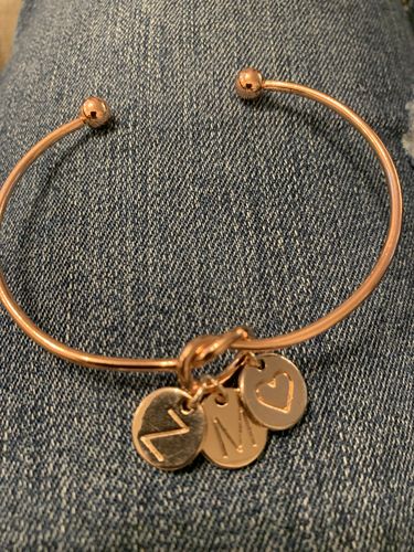 Customer photo review of AC Three Charm Initial Bangle Bracelet