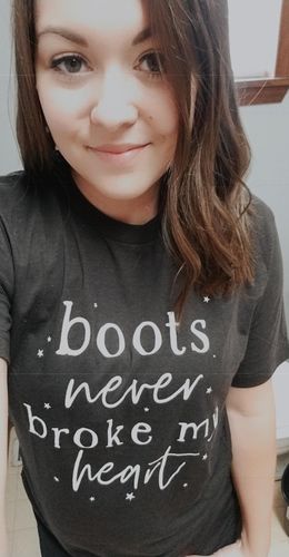 Customer photo review of "Boots Never Broke My Heart" Graphic Tee