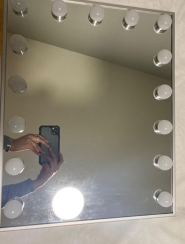 Customer photo review of Hollywood Mirror Makeup Vanity Mirror with Lights, 18.2" W x 22.8" H, White