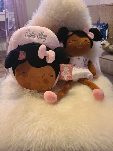 Customer photo review of Personalized Gloveleya Doll + Backpack Bundle - Strawberry 2 Skin Tones