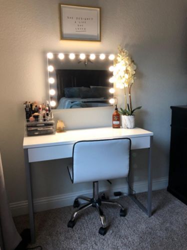 Customer photo review of Hollywood Mirror Makeup Vanity Mirror with Lights, Touch Control Light-up Beauty Musthaves Smart Cosmetic Tabletops with 3 Color Dimmable Bulbs, USB Charging Port, 22.8" W x 18.2" H, White