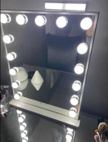 Customer photo review of Hollywood Mirror Makeup Vanity Mirror with Lights, 18.2" W x 22.8" H, White
