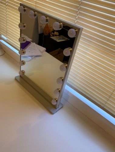 Customer photo review of Hollywood Mirror Makeup Vanity Mirror with Lights, 18.2" W x 22.8" H, White