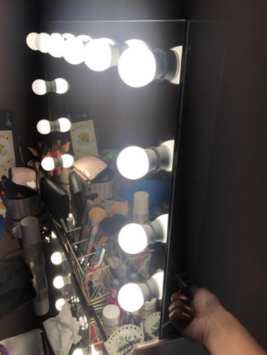 Customer photo review of Hollywood Vanity Mirror with Lights, Dimmable 12pcs LED Bulbs with 3 Color Tones, Touchscreen Makeup Mirror with USB Port, Lighted Tabletop Vanity Mirror, White(L22.83 X H17.5 Inch)