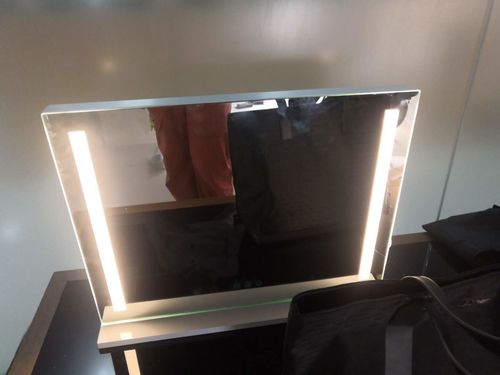 Customer photo review of Tabletop LED Backlit Vanity Mirror for Dressing, Dimmable 3 Color Lighting Wall Mounted Makeup Mirror with USB Port, Touch Screen, White (L22.8 X H17 inch)