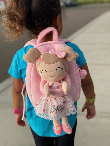 Customer photo review of Personalized Leyadoll Doll Backpack (Strawberry) - 2 Skin Tones