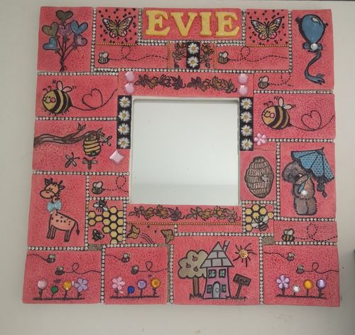 Customer photo review of Children's Handmade Bees Mosaic Clay Mirror - Pink