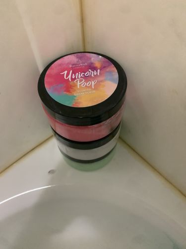 Customer photo review of Unicorn Poop | Coconut Oil Sugar Scrub + Necklace Inside | Gift Package