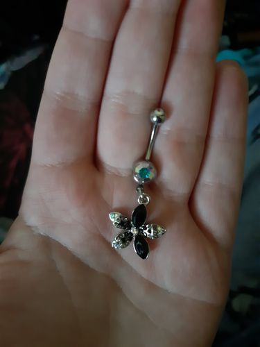 Customer photo review of Radiant Spring Flower Dangle Belly Button Ring