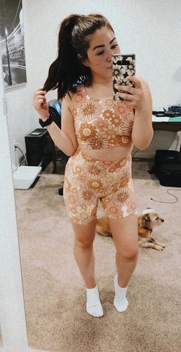 Customer photo review of Flower Power Coral Biker Short