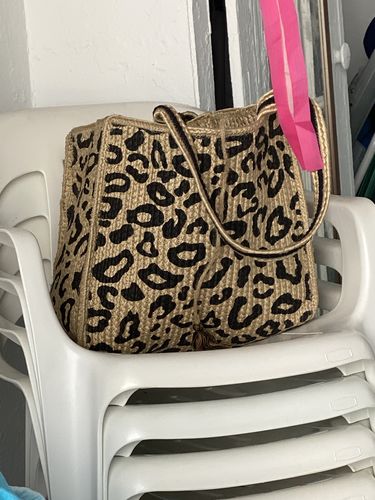 Customer photo review of Leopard Handwoven Jute Brown Tote With Tassel
