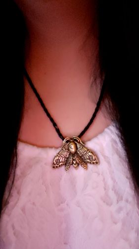 Customer photo review of Moon Moth Totem Necklace