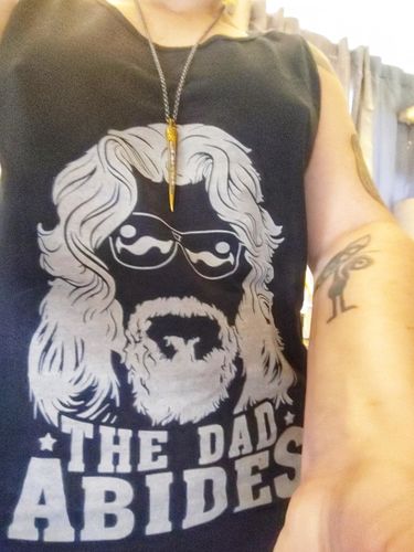 Customer photo review of The Dad Abides Premium Tee