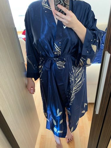 Customer photo review of Luxury Golden Feather Kimono Robe, Long