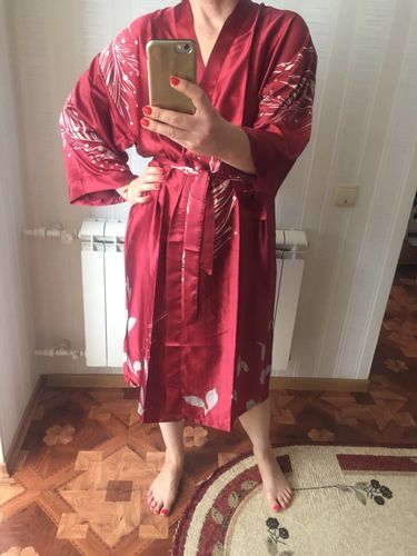 Customer photo review of Luxury Golden Feather Kimono Robe, Long