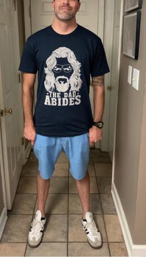 Customer photo review of The Dad Abides Premium Tee