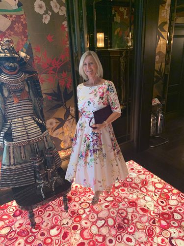 Customer photo review of Liana White and Pink Florals Flare Dress