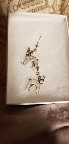 Customer photo review of Boston Terrier Charm Earrings ZA