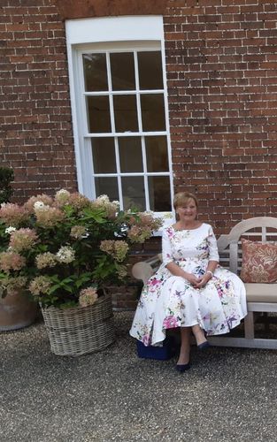 Customer photo review of Liana White and Pink Florals Flare Dress