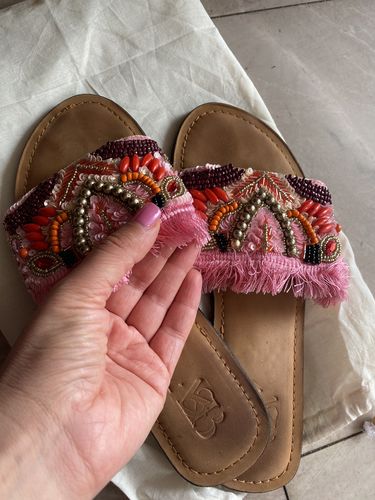 Customer photo review of Flaming Embellished Fringed Slider Sandals