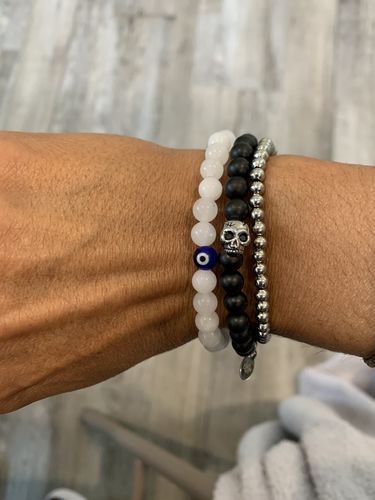 Customer photo review of Evil Eye 6mm White Jade Bead Bracelet