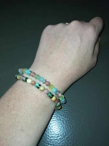 Customer photo review of Bracelet « Bien-être » Pierre de Soleil, Jaspe Paysage, Turquoise d'Afrique