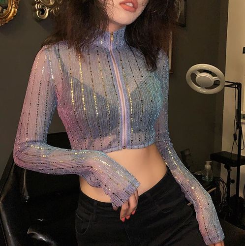 Customer photo review of Long sleeve half turtleneck cardigan pleated top t-shirt