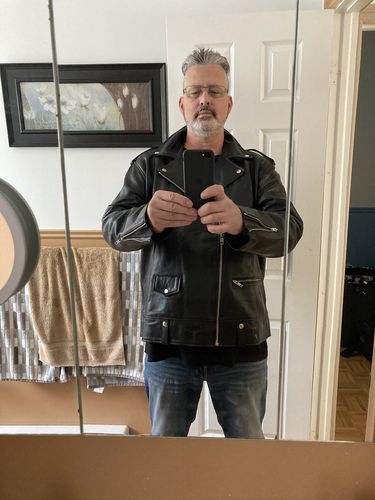 Customer photo review of Classic biker style jacket with epauletts