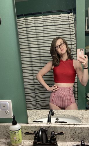 Customer photo review of At The Beach Bottoms | Red & White Stripes |