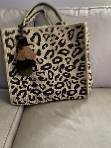 Customer photo review of Leopard Handwoven Jute Brown Tote With Tassel