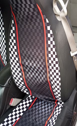 Customer photo review of Checkered Flag Red Line Style Car Seat Covers
