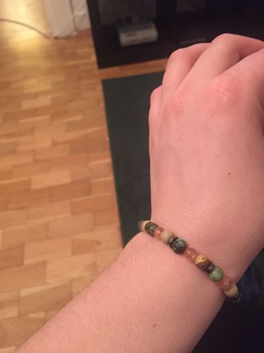 Customer photo review of Bracelet « Optimisme » Pierre de Soleil, Jaspe Paysage, Turquoise d'Afrique
