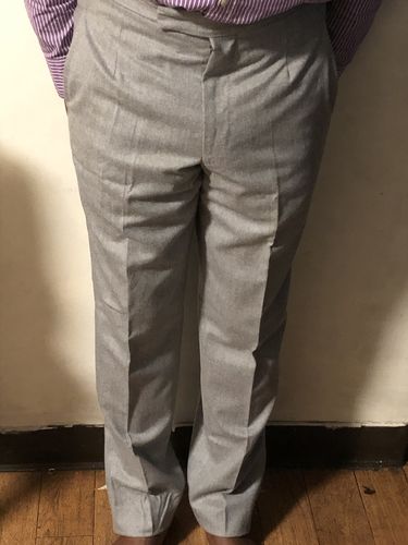 Customer photo review of ANDERSON & SHEPPARD Light Gray Wool Flat Front Pants EU 50 US 34 Slim Fit