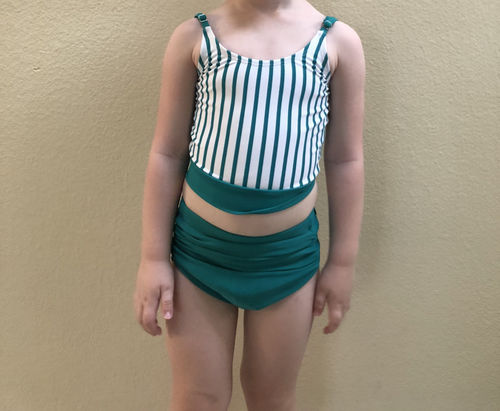 Customer photo review of The Mini Lounger Top | Green & White Stripe