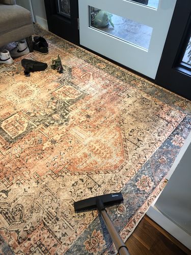 Customer photo review of Distressed Vintage Cezanne Terracotta Sky Area Rug