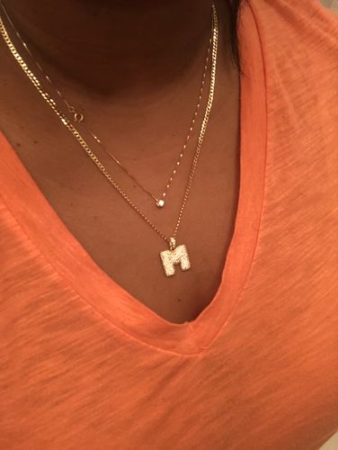 Customer photo review of *NEW* 14k Bubble Letter (M) Pendant W/ Cuban Chain Included - JTJ™