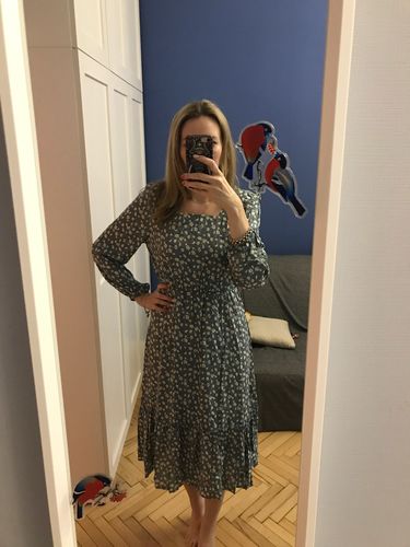 Customer photo review of Women Long Dress Spring Winter Long Sleeve Elegant Ladies Flower Square Collar Dresses Party