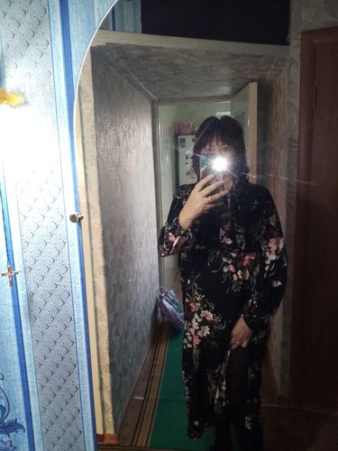 Customer photo review of Puff Sleeve Spring Winter Floral Dress Women Casual Bow Stand Collar High Wasit Long Sleeve Dress