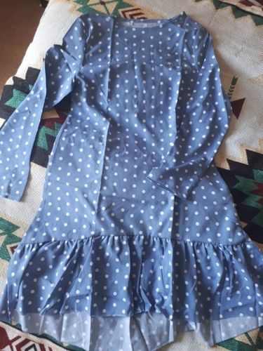 Customer photo review of Women Spring Dress Fashion Polka Dot Chiffon Dress Long Sleeve O Neck Ruffle Female Casual Yellow Dress