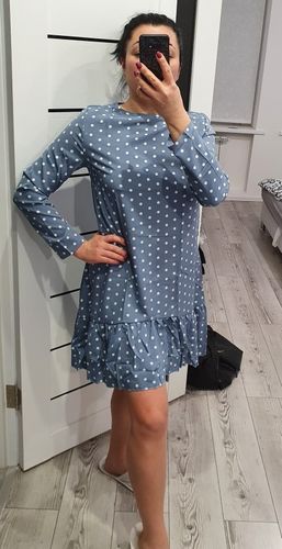 Customer photo review of Women Spring Dress Fashion Polka Dot Chiffon Dress Long Sleeve O Neck Ruffle Female Casual Yellow Dress