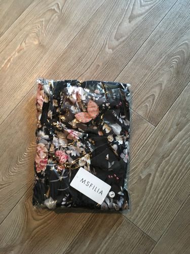 Customer photo review of Puff Sleeve Spring Winter Floral Dress Women Casual Bow Stand Collar High Wasit Long Sleeve Dress