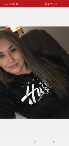Customer photo review of Ladies I Am The Hustle White Graffito - Black Camo Crop Hoodie