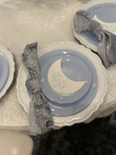 Customer photo review of Round Ice Blue • Silver Plastic Plates | 10 Pack