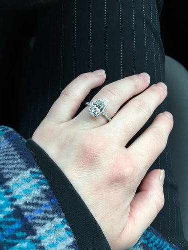 Customer photo review of Halo Oval Cut Moissanite Pave Sterling Silver Engagement Ring