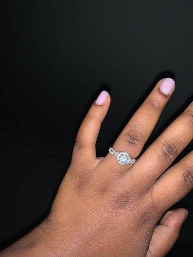 Customer photo review of Halo Round Moissanite Twisted Pavé Engagement Ring